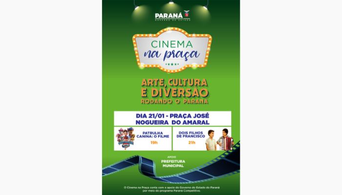  Laranjeiras do Sul receberá sessões do Cinema na Praça neste final de semana